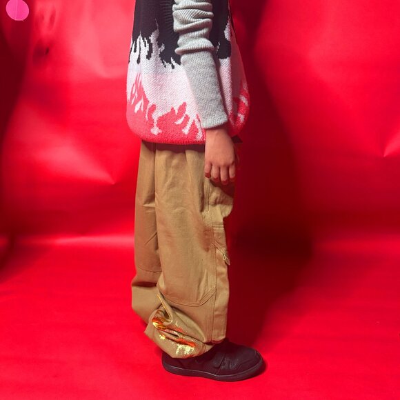 Upcycled Kids Harajuku Pants – Golden Minion Design, Hand-Painted, Fits 8–10 Yrs - Picture 4 of 12